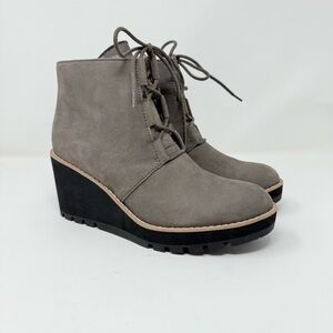 New Eileen Fisher Alpine Graphite Lamb Fur Ankle Wedge Boots Sz US 8